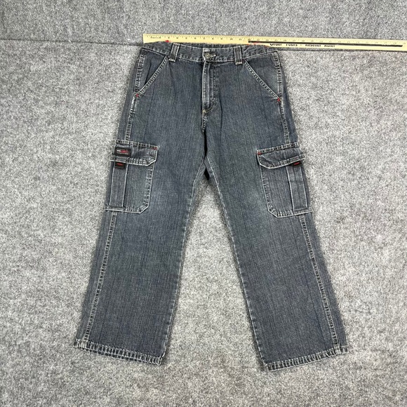 Wrangler Other - Wrangler Cargo Jeans Boys Size 12 Husky Dark Wash Denim Relaxed Fit Utility